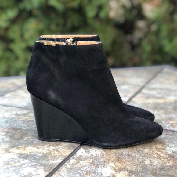 Calvin Klein Charlaine Black Suede Wedge Pointed Toe Ankle Booties 9.5 - Picture 3 of 12